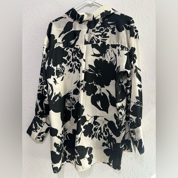 Zara Women's Cream and Black Floral‎ Print Long Sleeve Blouse Size S - Picture 8 of 16
